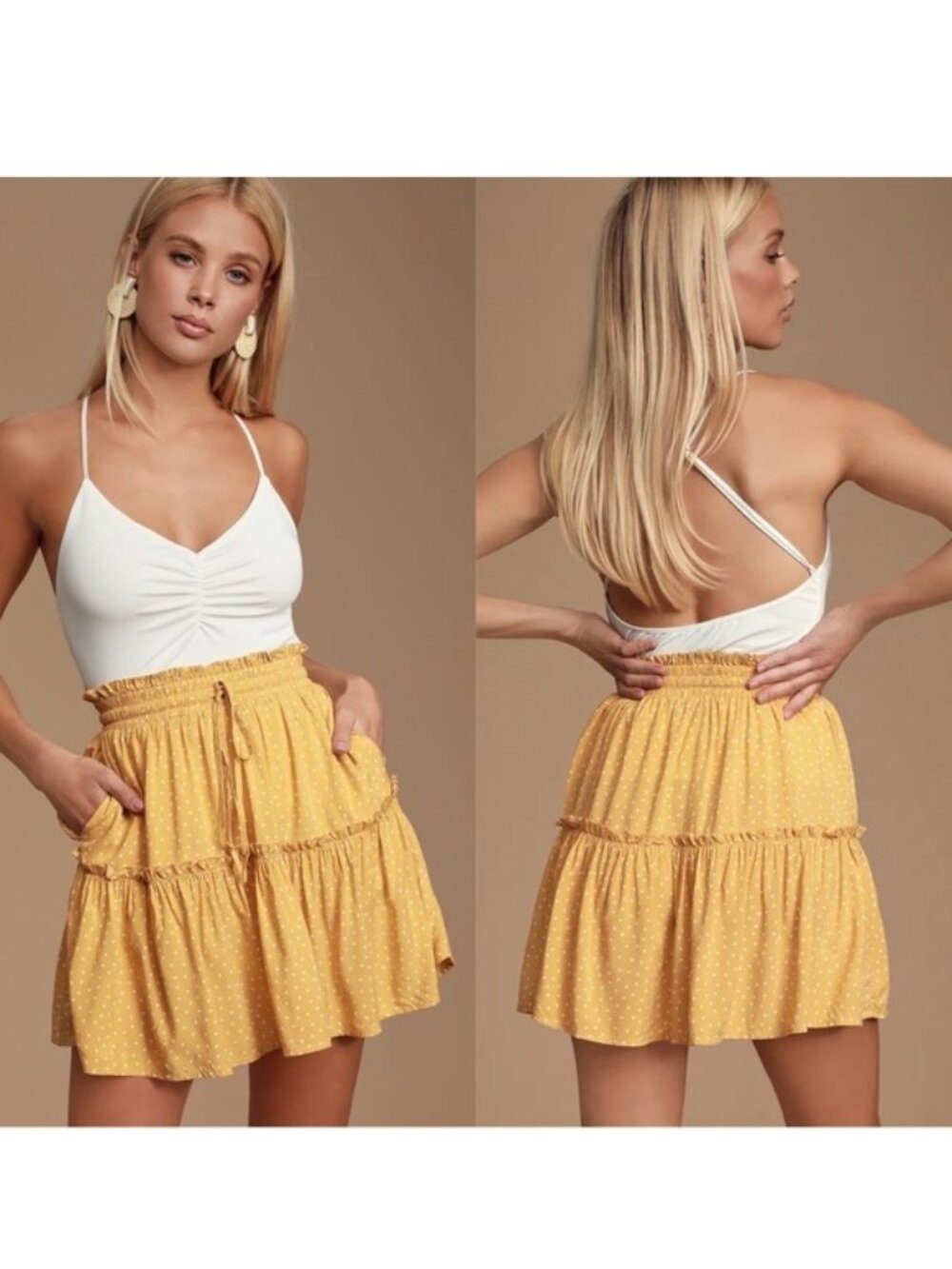 Lulu's | Call You Mine Mustard Yellow Polka Dot Ruffled Mini Skirt | Size Large
